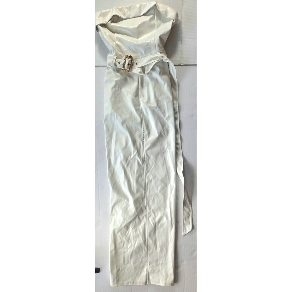 Fashion Nova Women Medium White Faux Leather Belted Strapless bodycon dress